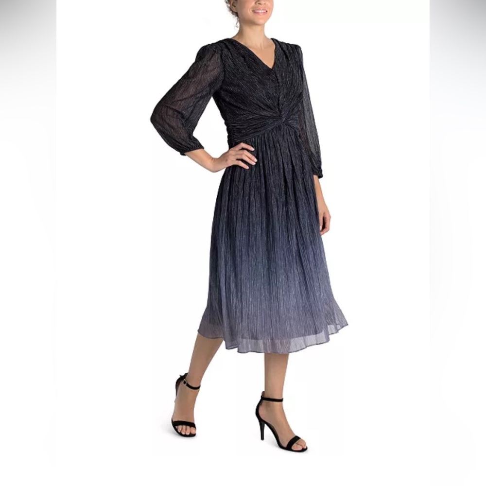 Julia Jordan Pleated Mesh Ombré Midi Shimmer Dress Sz 14